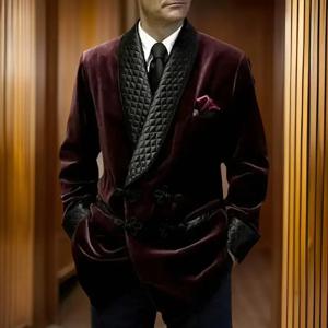 남성용 롱 세트 재킷, 웨딩 2024 숄 라펠 벨벳 흡연 세트 블레이저, 디너 파티 코트, 배송 준비 완료, 1 피스