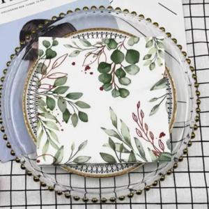 10/20pcs/Pac 인쇄 냅킨 녹색 잎 접힌 종이 플레이스 매트 웨딩 파티 와인 유리 꽃 종이 DIY 나비 뼈 바트 종이