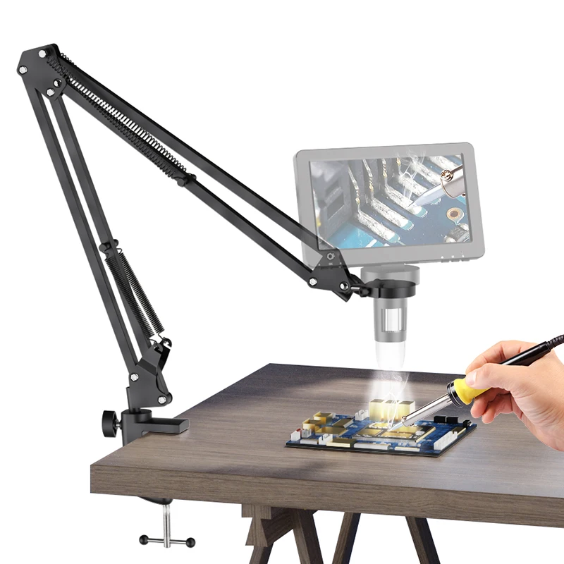 RIEVBCAU 유연한 현미경 암 스탠드, 조정 가능한 금속 브래킷 동전 현미경 마운트, DM4 DM7 DM9 MS1 MS3 과 호환 가능