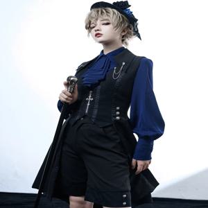 선주문 Ouji Lolita 검정과 파랑 빈티지 로리타, 중세 어린 왕자 긴 조끼 by Princess Chronicles