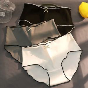 3Pcs 여성 팬티 항균 얼음 실크 원활한 삼각형 속옷 낮은 허리 팬티 소녀 컴포트 언더 팬츠 섹시한 란제리