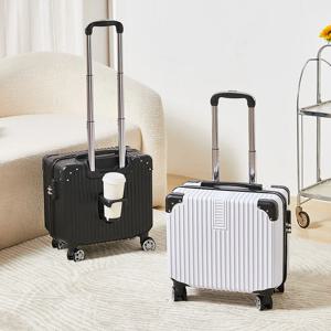 18인치 단색 미니멀리스트 트롤리 케이스, 비즈니스 경량 여행가방, 바퀴와 컵홀더가 있는 두꺼운 여행가방