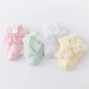 Lawadka 4 짝/몫 소녀를위한 신생아 아기 양말 코튼 레이스 유아 소녀 양말 공주 활 유아 아기 소녀 양말 봄 0-24M