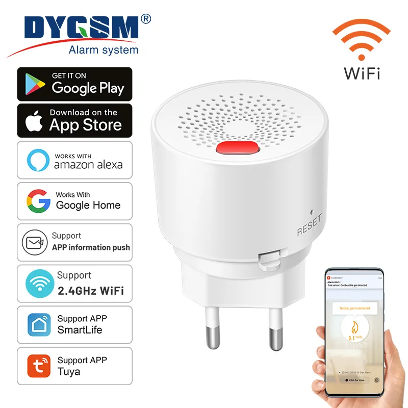 Tuya 스마트 Wifi 천연 가스 센서 가연성 가정용 LPG 가스 누출 감지기 Alexa Google을 통한 화재 보안 보호