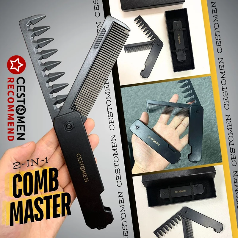 CESTOMEN 다기능 휴대용 플라스틱 접는 포켓 빗 이발사 남자 오일 헤드 수염 빗 헤어 스타일링 와이드 치아 빗