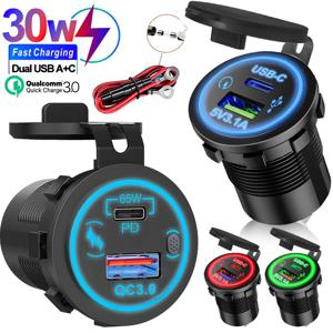 30W/85W USB 충전기 콘센트 방수 충전기 소켓 PD 유형 C 및 QC3.0 USB 포트 USB 소켓 자동차 보트 해양 트럭 12V