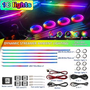 자동차 액세서리용 유니버설 18 in1 앰비언트 라이트 인테리어 RGB 네온 스트립 풀 컬러 장식 분위기 조명 키트 앱으로 제어