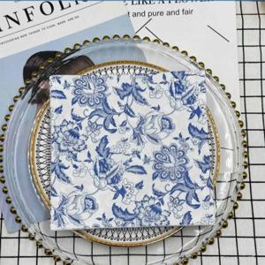 10/20pcs 33cm 2-Ply 파티 장식 종이 중국 스타일 블루 라인 그리기 꽃 종이 Placemats 나비 뼈 Bart 종이