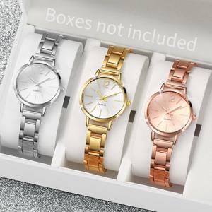1/3PCS 패션 여성용 시계 스테인레스 스틸 밴드 아날로그 쿼츠 시계 Reloj Mujer(상자 없음)