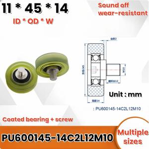 PU600145-14 폴리우레탄 가이드 휠 엘리베이터 바닥 문짝 잠금 스레드 코팅 부드러운 고무 무소음 롤링 휠, C2L12M10, 1 개