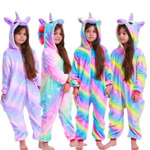 어린이 유니콘 애니메이션 코스프레 의상 점프 슈트 Kigurumi 동물 잠옷 어린이 후드 잠옷 할로윈 소년 소녀 Onesies