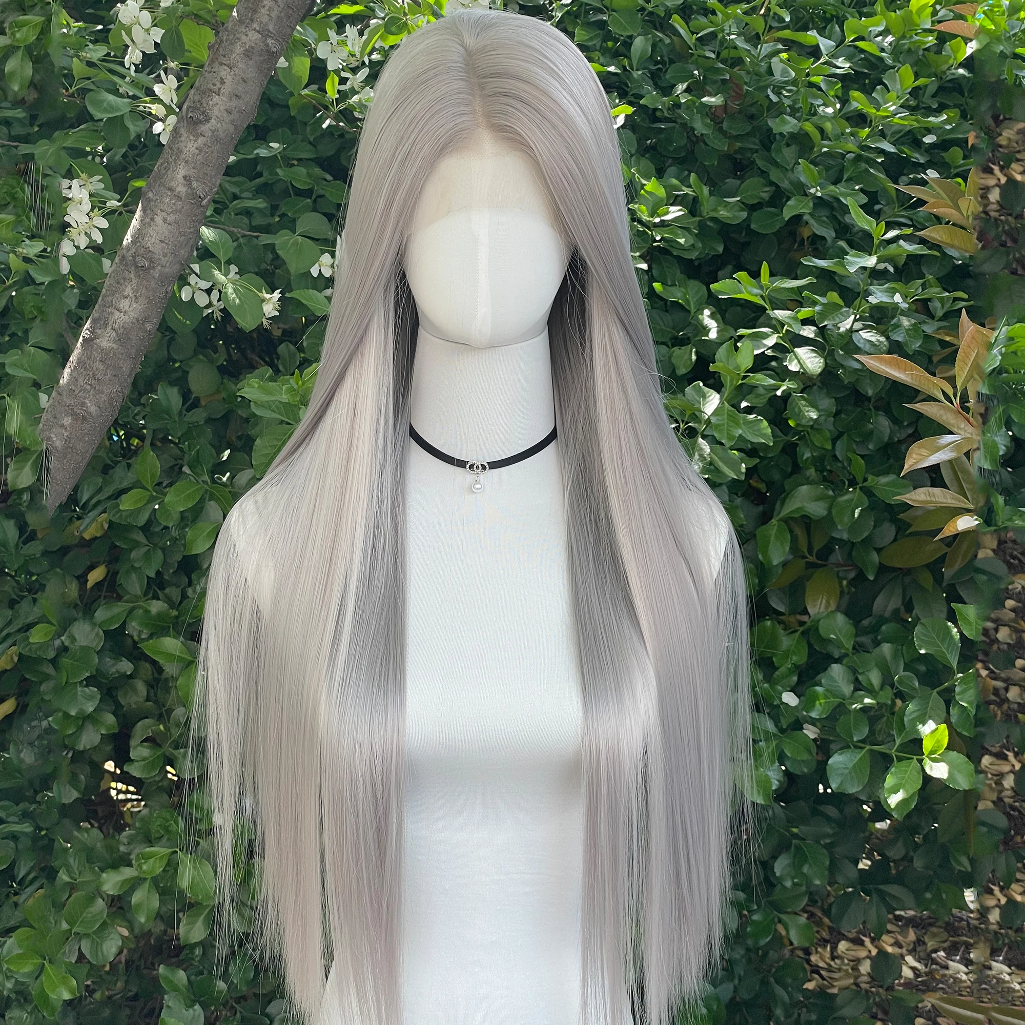 흑인 여성용 실버 그레이 합성 레이스 프론트 가발, 긴 스트레이트 무접착제 가발, 회색 내열성 가발, 무료 부품, 13x4, 26 인치