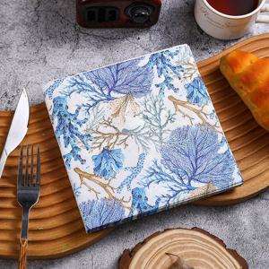 10/20pcs 프랑스어 빈티지 블루 소박한 식탁보 Placemats 다채로운 인쇄 냅킨 꽃과 잔디 얼굴 조직 파티 조직