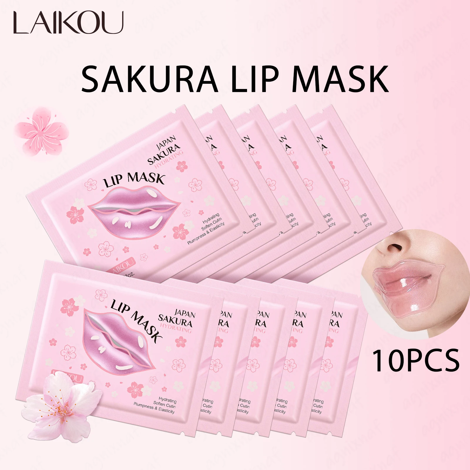 LAIKOU 5/10pcs 립 마스크 립 케어 모이스춰 라이징 하이 드레이팅 리페어 라이트 립 라인 립 젤 패치 립 패드 패치 케어 제품