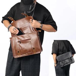 레트로 남성 토트 남성용 빈티지 서류 가방, 비즈니스 사무실 노트북 핸드백, PU 가죽 가방, 캐주얼 메신저 가방