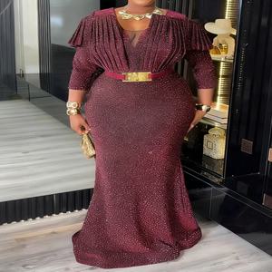 로브 아프리카인 팜므 아프리카 다시키 의류 파티 이브닝 드레스, 프릴 슬리브 맥시 원피스, 두바이 터키 카프탄 아바야스 의상