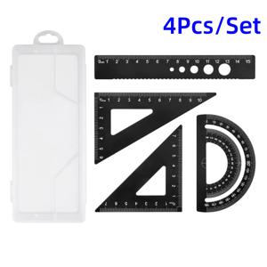 4 개/대 알루미늄 눈금자 세트 금속 기하학 수학 그리기 나침반 편지지 눈금자 학교용 수학