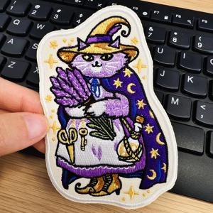 라벤더 마녀 고양이 자수 패치, 마술 재밌는 만화 DIY 선물, 의류, 모자, 가방, 재킷, 트럭 운전사 모자에 다리미 바느질, 1PC