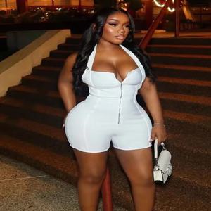 이상한 Puss Zip Halter Romper 여성 2025 여름 스트레치 피트니스 스포티 한 Hipster Backless 민소매 Playsuit 캐주얼 트렌드 의상