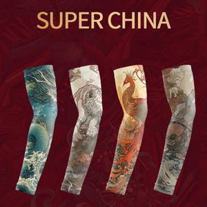 여름 남성용 얼음 실크 사이클링 드라이버 문신 슬리브 자외선 차단제 야외 오토바이 팔 커버