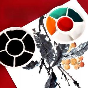 모조 도자기 라운드 팔레트 뚜껑 포함 아크릴 수채화 그림 다기능 흰색 페인트 트레이 아티스트 용품