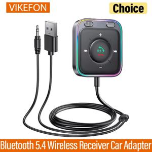VIKEFON Bluetooth 5.4 차량용 어댑터(듀얼 마이크 포함) 소음 제거 AUX Bluetooth 무선 수신기 차량용 키트 플러그 앤 플레이