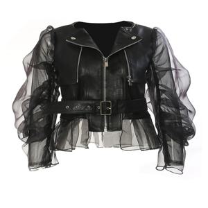 ZOCI 패치 워크 메쉬 여성 가죽 자켓 하이 스트리트 펑크 스타일 여성 패션 디자인 모터 자켓 캐주얼 코트 2025 신규