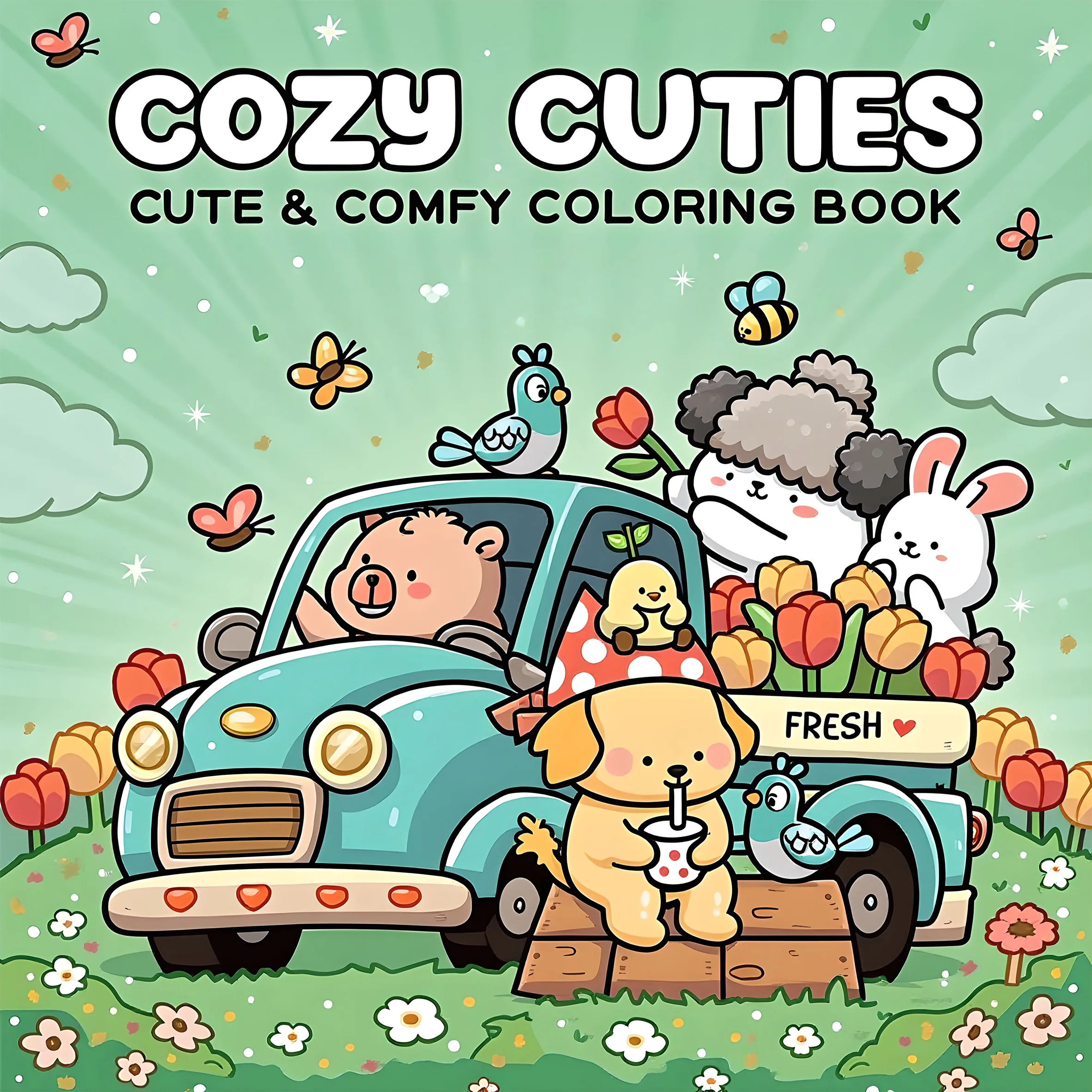 COZY CUTIES 대담하고 쉬운 패턴 성인을 위한 색칠하기 책 귀여운 그림책 파티와 생일을 위한 완벽한 선물