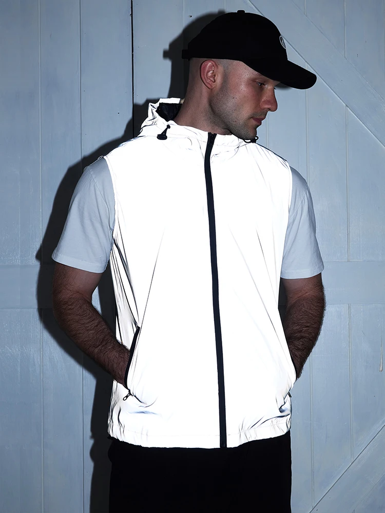 야간 반사 조끼 남자 봄 여름 얇은 후드 패션 캐주얼 야외 실행 춤 힙합 streetwear 빛나는 옷
