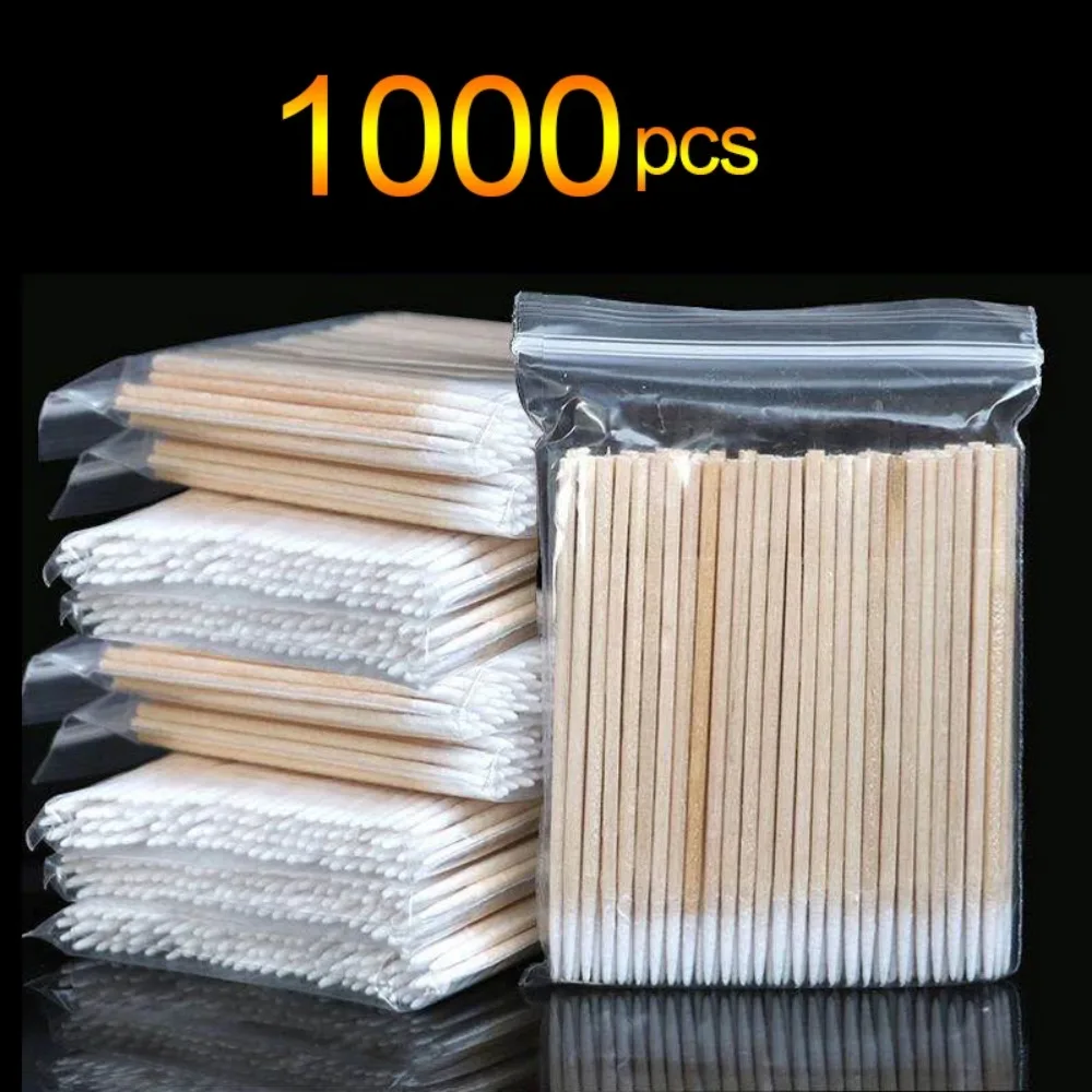 1000pcs 마이크로 우드 목화 면봉 속눈썹 연장 도구 문신 마이크로 블레이드 청소 나무 스틱 화장품 목화 브러쉬 버드 팁