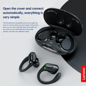 Lenovo XT80 무선 헤드폰 Bluetooth 5.3 이어폰, 마이크 버튼 제어 기능 포함 소음 감소 이어훅 방수 헤드셋