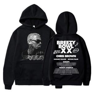 Chris Brown Breezy Bowl XX 2025 콘서트 투어 까마귀 힙합 레트로 남성 여성 운동복 대형 양털 따뜻한 풀오버 streetwear