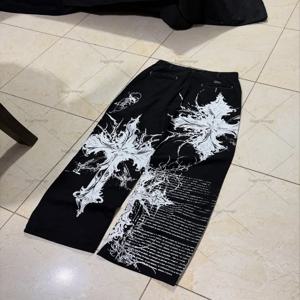 새로운 힙합 펑크 하라주쿠 Y2K streetwear 바지 여성 고스 크로스 프린트 헐렁한 청바지 아메리칸 레트로 하이 웨이스트 와이드 레그 바지