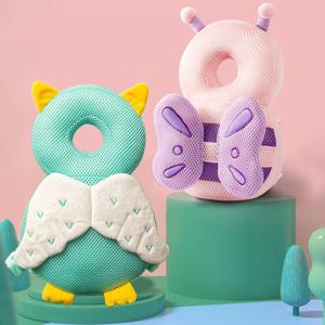 유아 충돌 방지 베개 베이비 워커를위한 통기성 머리 보호 안티 가을 동물 플러시 패드 조절 가능한 스트랩 백 베개