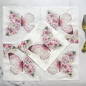 20pcs 33cm 2 레이어 새로운 나비 인쇄 냅킨 핑크 나비 꽃 파티 장식 종이 피크닉 매트 DIY Decoupage 종이