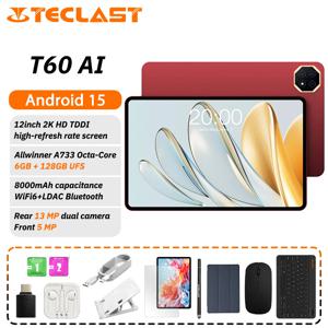 Teclast T60 AI 태블릿 Allwinner A733 옥타 코어 12인치 2K HD TDDI 화면 6GB RAM 128GB ROM 안드로이드 15 WiFi6 8000mAh 13MP+5MP