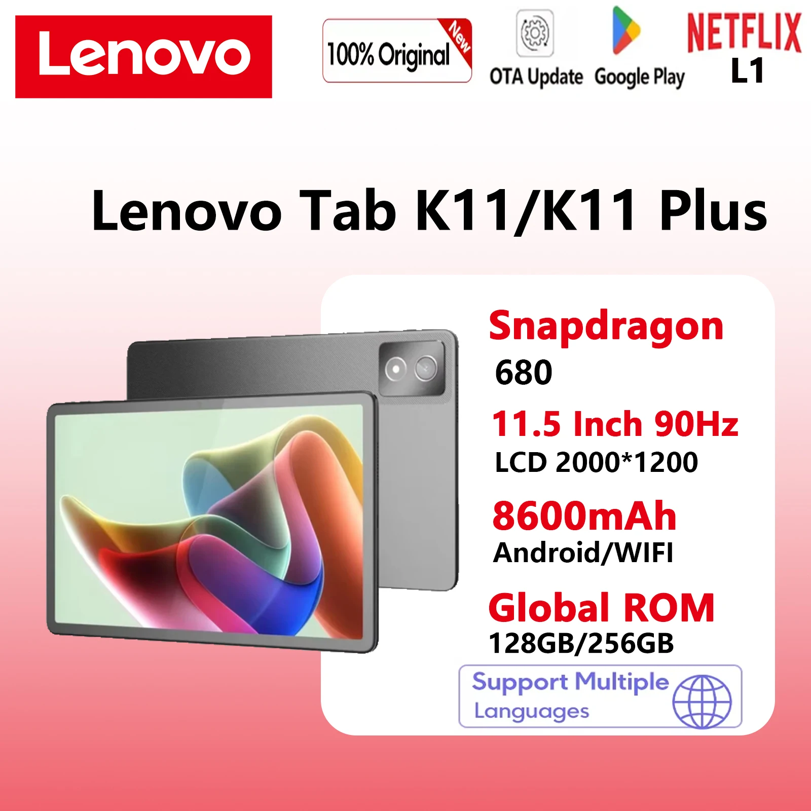 글로벌 Lenovo K11/Plus 태블릿 WIFI 버전 11.5인치 Snapdragon 680 프로세서 8+256G /6+128 글로벌 펌웨어 GPS 8600mAh Android14