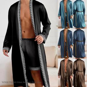 남성 긴 가운 잠옷 세트 바로크 스타일 기모노 목욕 가운 가운 봄 여름 남성 잠옷 홈 의류 Rayon Loungewear Pijamas