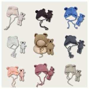 새로 태어난 사진 소품 사진을위한 곰 의상 니트 아기 점프 슈트 모자 테디 베어 인형 스튜디오 아기 사진 촬영 소품