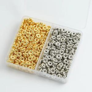 200PCS 6MM 눈송이 골드/실버 도금 CCB 스페이서 루즈 비즈 DIY 세트 상자 팔찌 목걸이 쥬얼리 액세서리 만들기