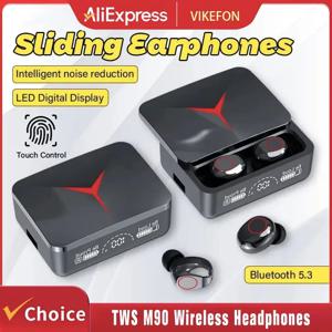 VIKEFON M90 TWS Bluetooth 5.3 이어폰 무선 헤드폰 터치 컨트롤 게임용 헤드셋 마이크가있는 HIFI 스테레오 사운드 감소