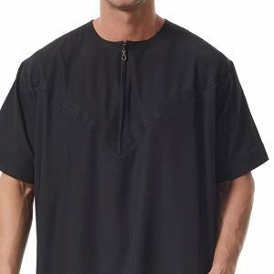 무슬림 남성 지퍼 로브 반팔 주바 토브 이드 젤라바 이슬람 의류 터키 카프탄 토브 남성 아바야 다파 디쉬다샤