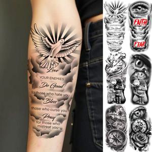 1 시트 축복 신앙 신앙 새겨진 임시 문신 가족 사랑 문신 방수 현실적인 가짜 문신 스티커 오래 지속