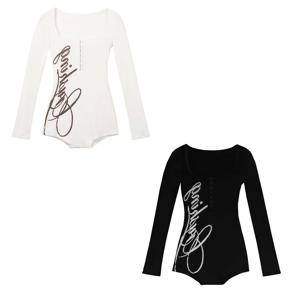 Y2K 미적 여성 streetwear 고딕 하라주쿠 빈티지 펑크 이모 걸스 긴 소매 티 섹시 슬림 세련된 프린트 바디 슈트 그런지