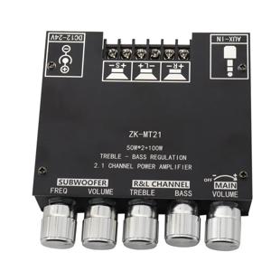 2x50W+100W 전력 증폭기 보드 2.1 채널 서브우퍼 AUX 12V 24V 오디오 스테레오 블루투스 5.0 베이스 앰프 MT21