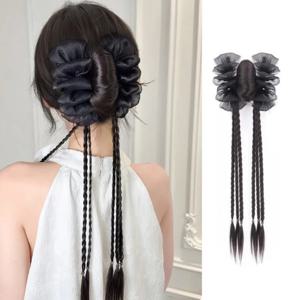 합성 포니테일 중국 스타일 레이스 트위스트 브레이드 클립온 가발 천연 로우 포니테일 머리 장식
