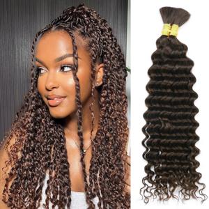 다크 브라운 보헤미안 브레이드 인모 100% 벌크, 곱슬머리 땋기용 헤어 번들, 초콜릿 2 #   딥 웨이브 번들