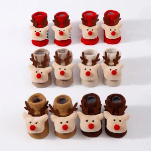 귀여운 엘크 산타클로스 인형 니트 아기 양말 신생아 유아용 부드러운 눈사람 따뜻한 바닥 양말 여자 아기 남자 아기 중간 양말 신상품