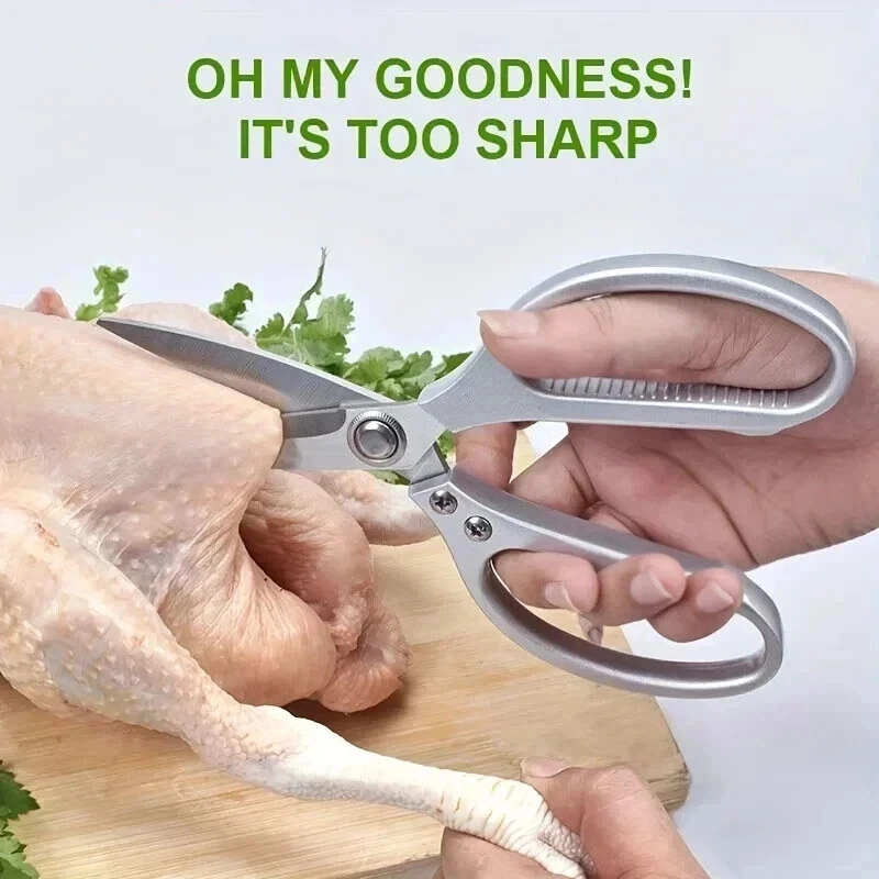 1pc 다목적 스테인레스 스틸 주방 가위 - 식품 Pre를위한 편안한 알루미늄 합금 그립이있는 견고한 가금류 가위