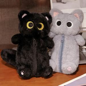 시아미스 고양이 플러시 연필 케이스 박제 동물 대용량 편지지 가방 귀여운 디자인 만화 인형 고양이 연필 가방 학습